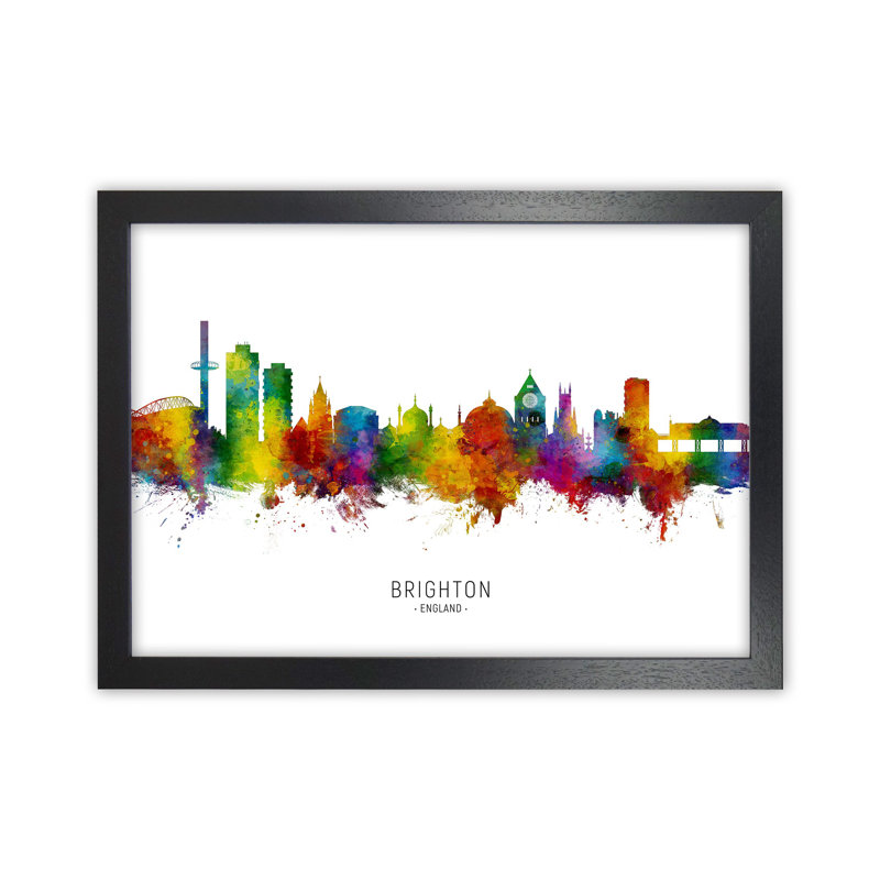 Brighton England Skyline by Michael Tompsett - Print, 25cm H x 34cm W x 3cm D, Black Framed