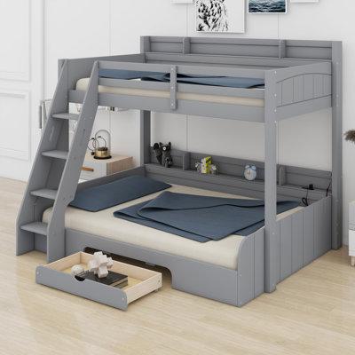 Bunk Bed With Storage Shelves, LED, Charging Station And A Drawer