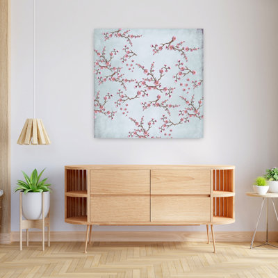 Art mural de cerisier en fleurs avec fleurs roses