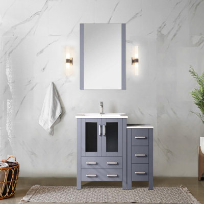 36 po L x P 18,25 gris foncé avec meuble-lavabo, comptoir et robinet en céramique blanche