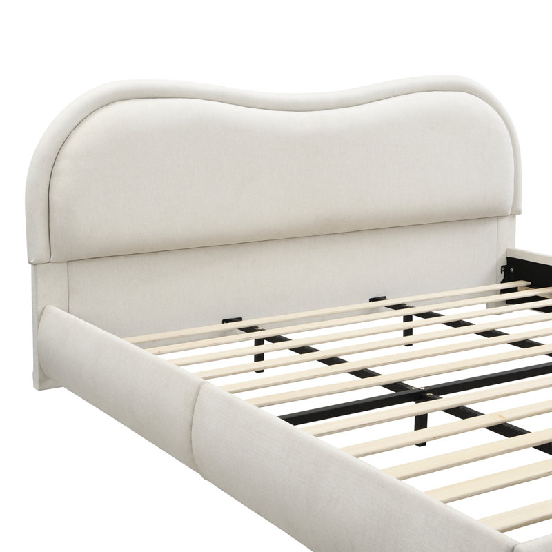 Chenille Upholstered Platform Bed Frame,No Box Spring Needed, Beige, King
