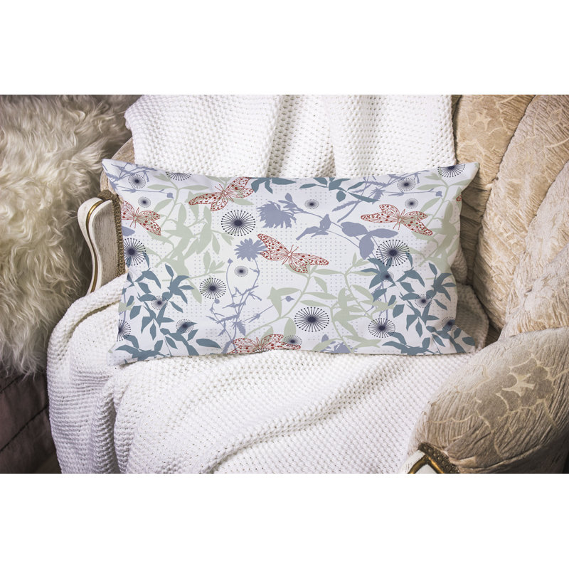 Ethereal Flutter Bloom  Rectangular Throw Pillow, Green/Silver/Purple