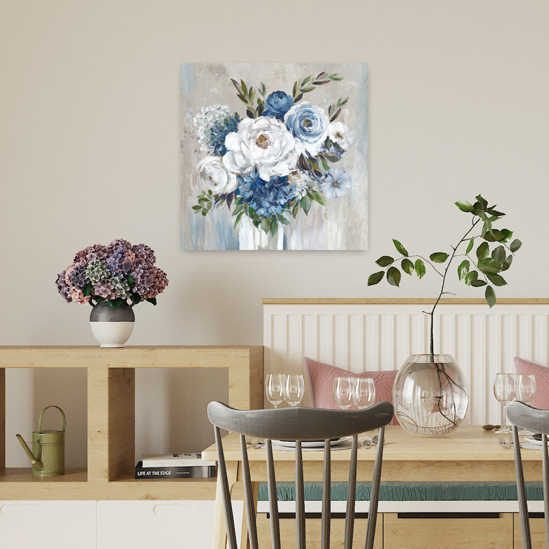 Blue Bouquet of Flowers 1 Piece Wrapped Canvas Wall Art, 45.72cm H x 45.72cm W