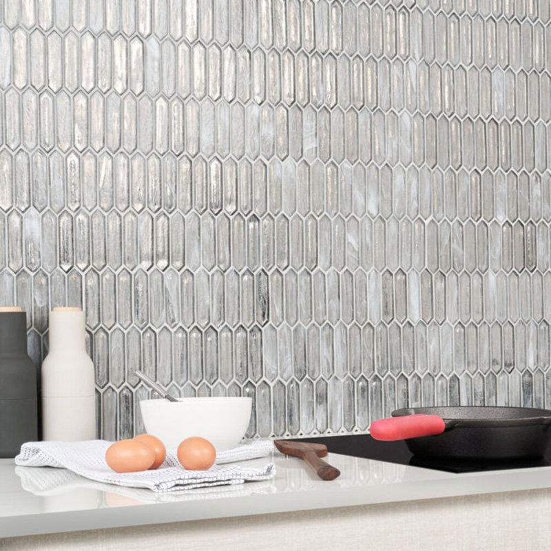 Komorebi 1x3 Picket Polished Glass Mosaic Tile, Silver Haze