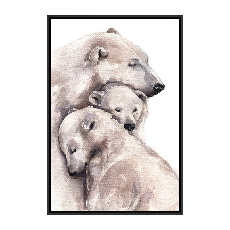 Décoration murale ours polaire pour enfants, H 60 po x l 40po x P 1,5 po, Toile avec cadre noir