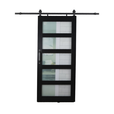 LTL Home Products Montana 84 in. H Frosted Glass Frosted Barn Door with Barn Door Hardware