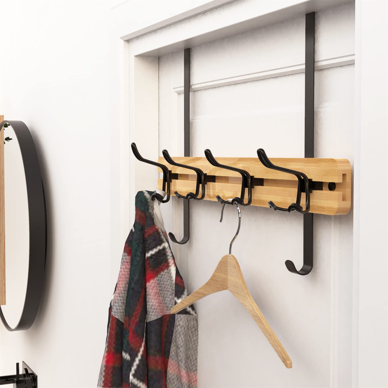 Wall Coat Hooks, Modern Coat Rack, Wooden Coat Hooks, Bamboo Wall Coat  Rack, Hook Rail With 4 Movable Hooks For Jackets, Coats, Scarves, Handbags  And