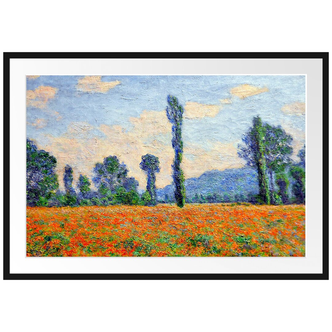 Gerahmtes Poster Mohnfeld Giverny von Claude Monet