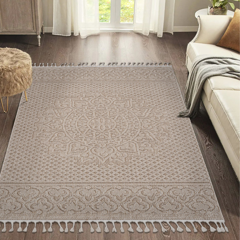 8x10 Beige Medallion Home Rug - Stain-, Fits Any Room Entryway Decoration , Adds Style, Rectangle 7'10" x 9'9"