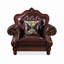 Fauteuil traditionnel en cuir véritable 44 po, haut dossier capitonné avec structure en bois massif orné