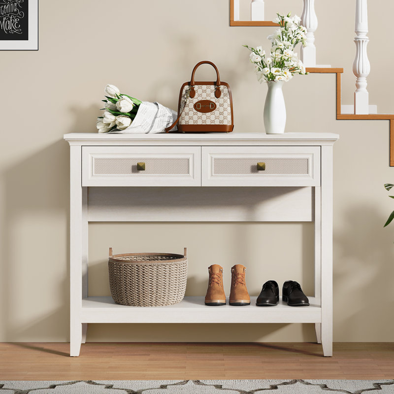Baksi 39.3" Rattan Console Table, White