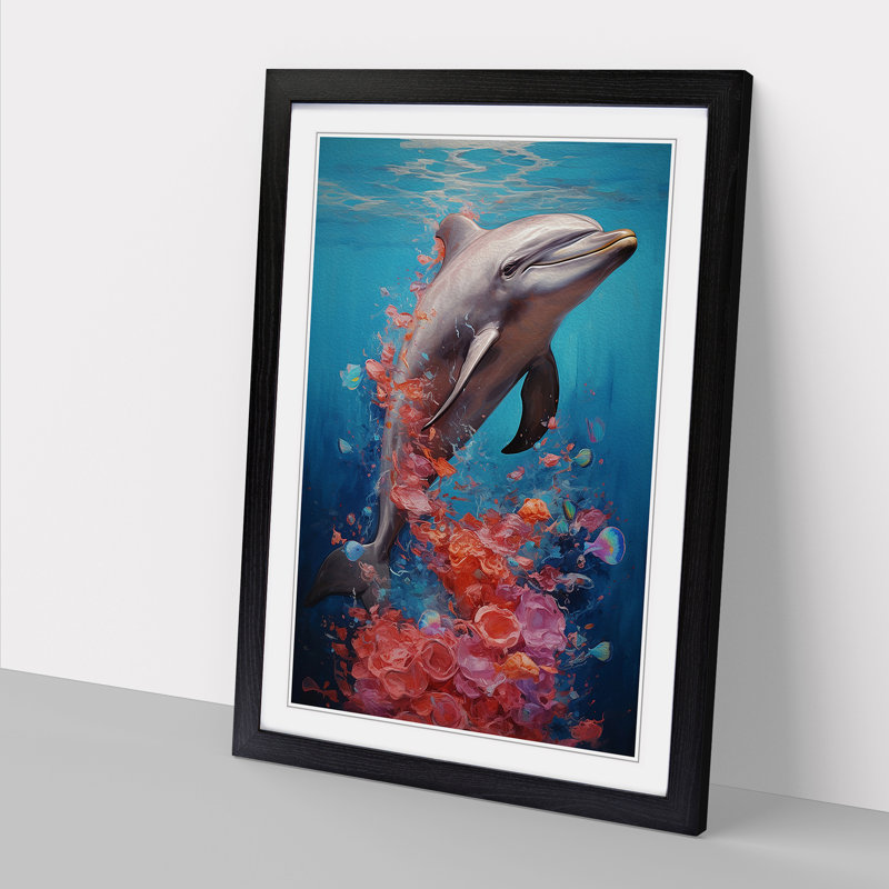 Dolphin Contemporary - Single Picture Frame Print on Wood, 64cm H x 46cm W, Black Framed