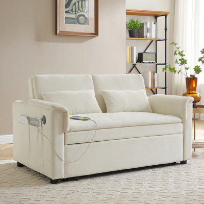 Versatile Pull Out Sofa Bed With Adjustable Backrest, USB Ports, Side Pockets, And Waist Pillows, Ideal For Hosting Guests And Small Living Spaces