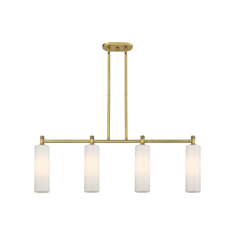 Luminaire suspendu pour îlot 4 lumières Crown Point, H 14,75 po x l 43,75 po x P 3,88 po, Blanc mat, Laiton brossé