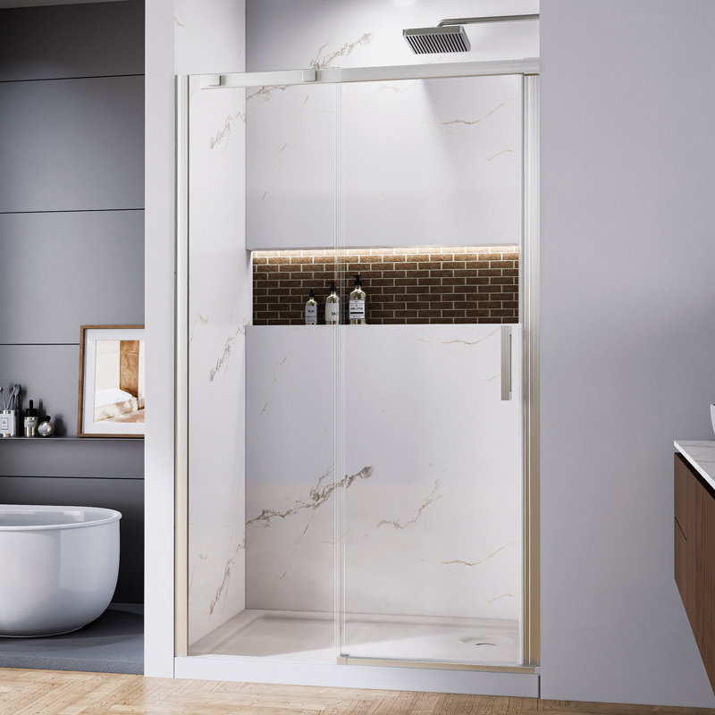 44--48" W X 74" H Shower Door, Aluminum Sliding Glass Shower Door With Premium 5/16 Inch (8Mm) Thick Tempered Glass
