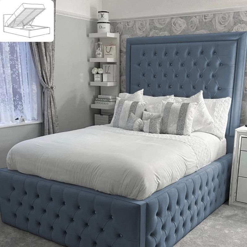Chanoa Deluxe Ottoman Storage Bed - Bumperbar Plush Velvet Upholstered Gas Lift Bed Frame, Kingsize (5'), Steel