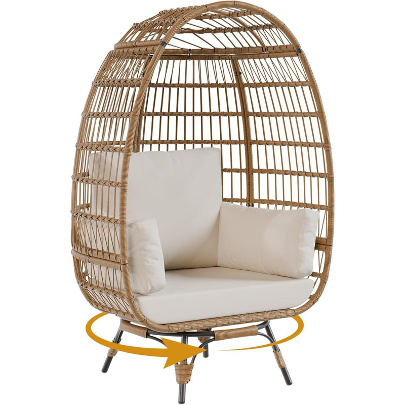 Fauteuil à œufs pivotant à 360 ° avec 4 coussins d'extérieur, Beige