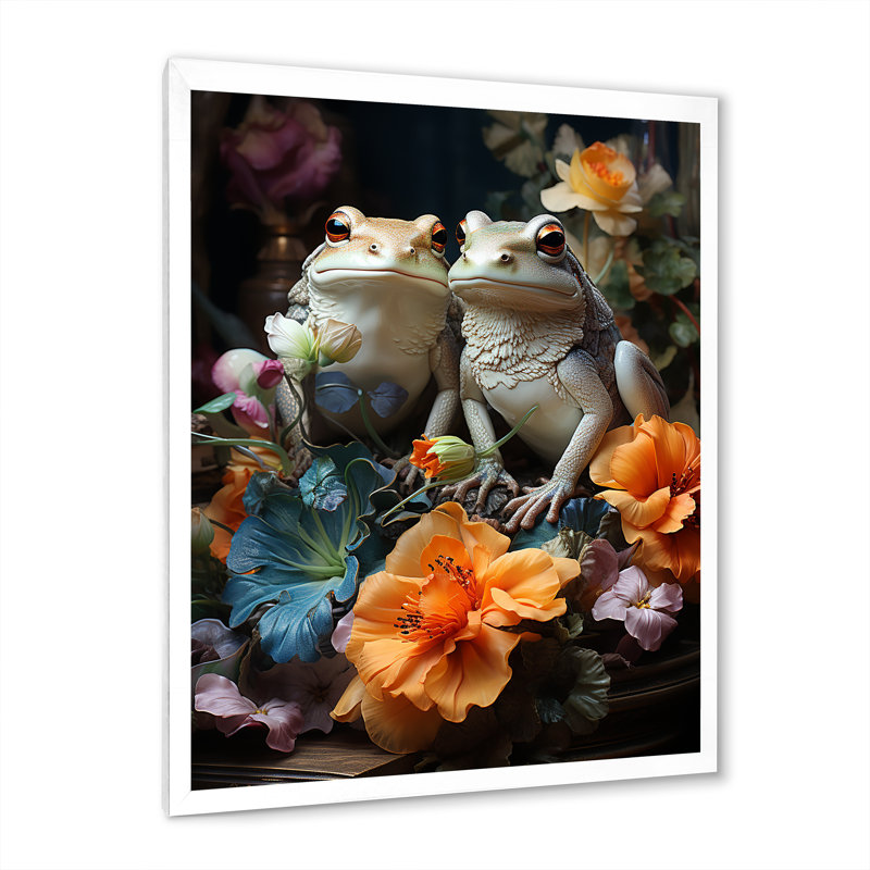 " Fantasy Frog Kingdom ", White Single Picture Frame, 44" H x 34" W x 1.5" D