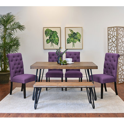 Ensemble de salle à manger 6 pièces Ashford, table de salle à manger en épingle à cheveux avec 4 chaises et banc, 4 options de couleur