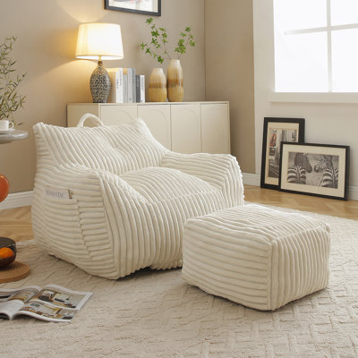 Giant Plush Bean Bag Chair With Armrests And Footstool For Relaxing In Living Room, Bedroom, Dorm And More