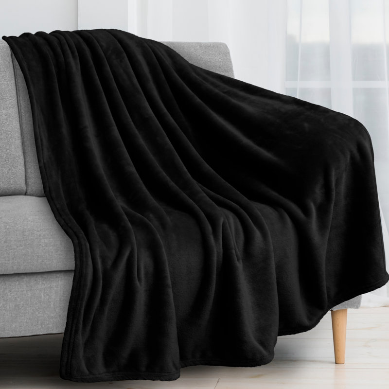 Black Luxury Fleece Throw Blanket for Sofa and Bed