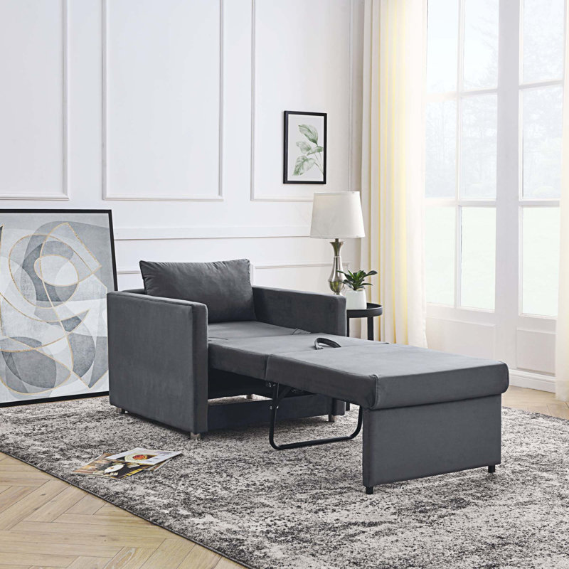 Canapé-lit en velours 31,88 po Clandon, Velours gris