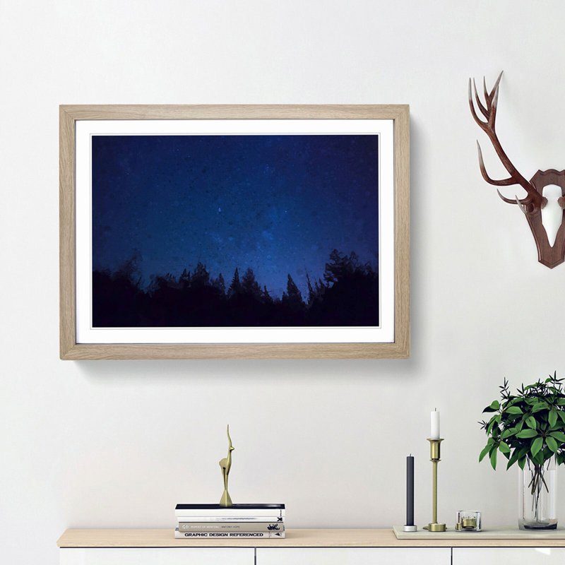 Stars at Night - Picture Frame Graphic Art Print, 36cm H x 48cm W, Oak Framed