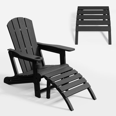 HDPE Adirondack Ottoman Footrest With Wood Grain Finish – Waterproof Outdoor Patio Accent