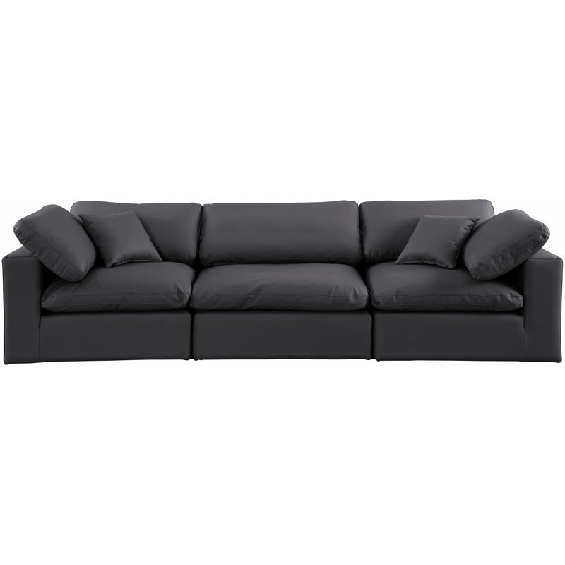 Canapé modulaire 120 po à accoudoirs carrés en similicuir, Cuir végétalien noir