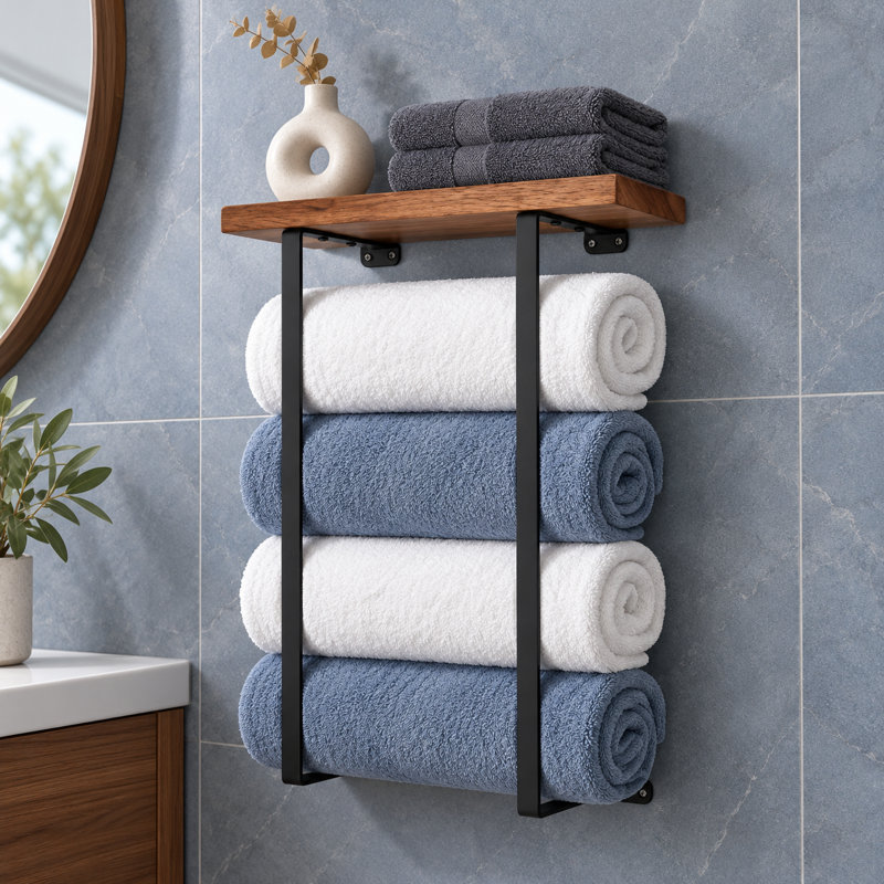 Rubberwood Solid Wood and Iron Bracket Shelf