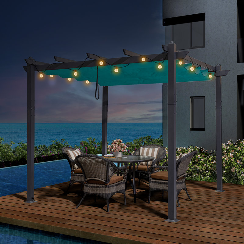 Aluminium Pergola with Canopy, Blue, 10 ' W x 10', Gray