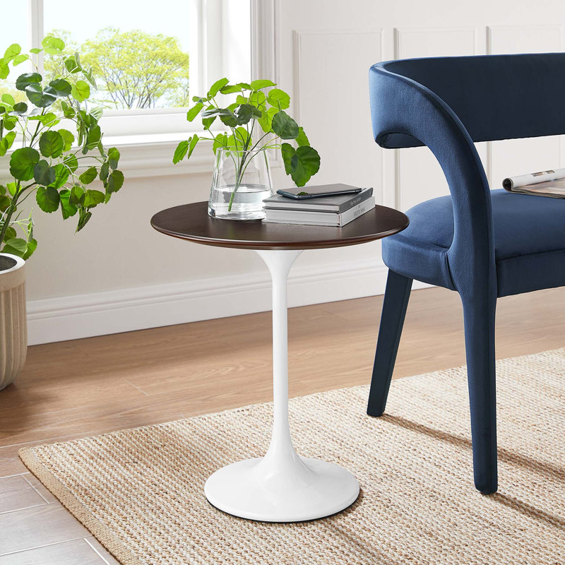 Modway Lippa Round Side Table, Cherry Walnut, White
