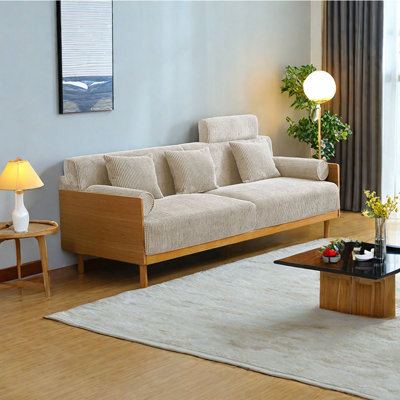 Nordic Simple Small Flat Solid Wood Double Sofa 78.74'' Upholstered Power Reclining Loveseat