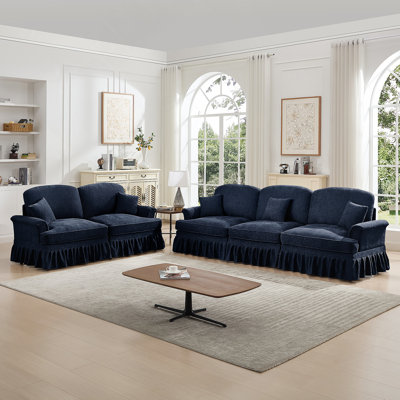 Ensemble de canapé modulaire classique 2 pièces avec accoudoirs évasés, volants amovibles et pieds fuselés, idéal pour un décor de salon polyvalent