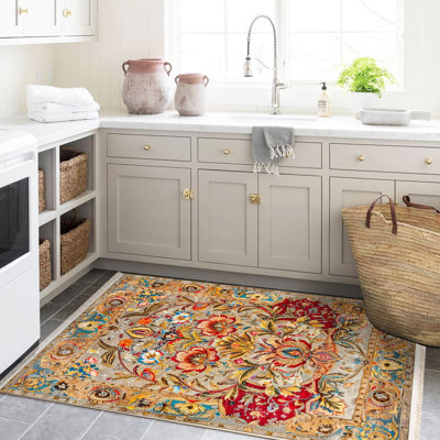Tapis décoratif multicolore à motifs tissés traditionnels