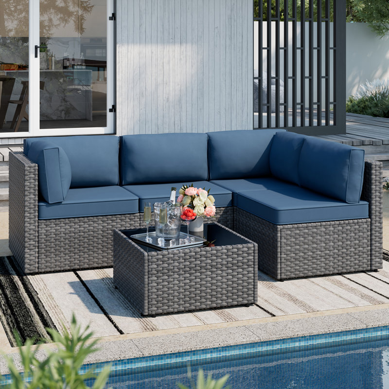 4-Person Outdoor Patio Set Seating Group with Cushions, Sliver, Navy