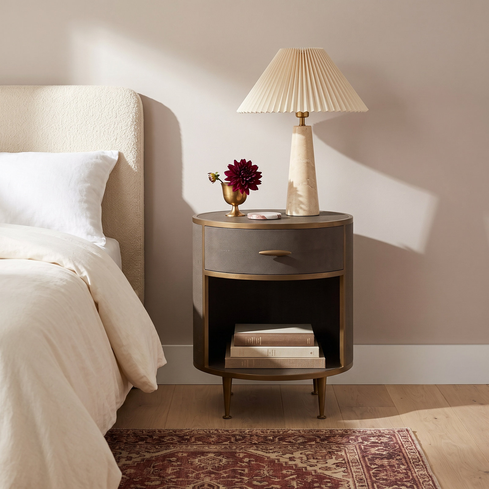 Round Nightstand, Antique Brass