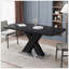 Table de salle à manger carrée moderne, extensible, plateau de table en marbre noir imprimé et pied de table en MDF en X avec base en métal-172889255