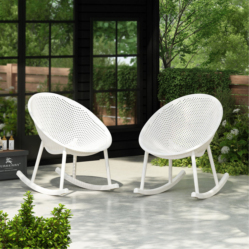 Durable Weather-Resistant Rocking Chair Set with Polypropylene Resin, Perfect for Outdoor Relaxation and Modern Decor.