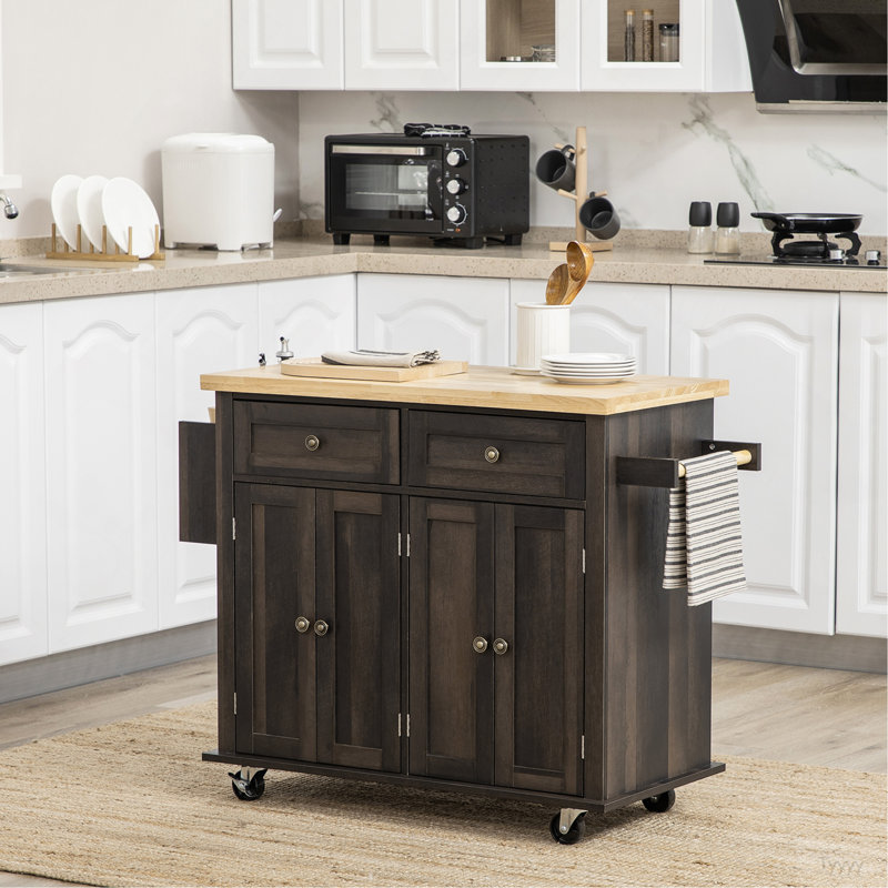 Chariot moderne pour îlot de cuisine avec étagère à épices, chêne brun, Chêne brun