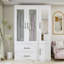 Armoire-penderie 3 portes avec tiroirs et miroir, blanc