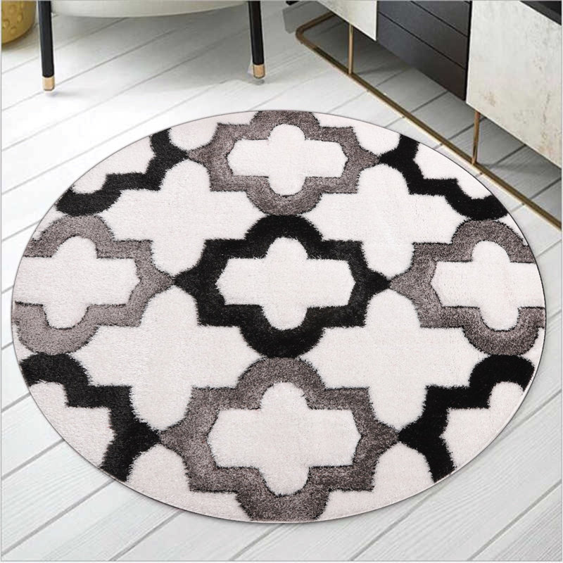Tapis blanc à poils longs Ackart Collection, Rond 7 pi 7 po