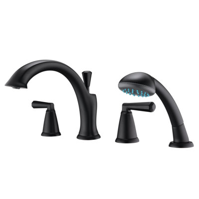 Z Collection Two-Handle Deck-Mount 8.0 gpm Roman Tub Faucet with Pull-Out Hand Shower & Rough-In Valve - Matte Black