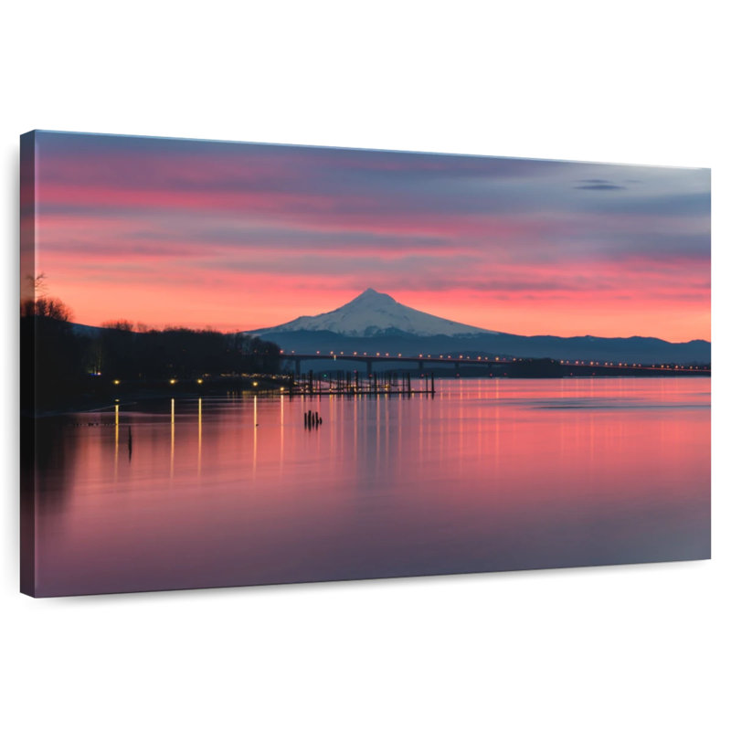 Vue du coucher du soleil sur la rivière Alvord Columbia, H 24 po x l 36 po
