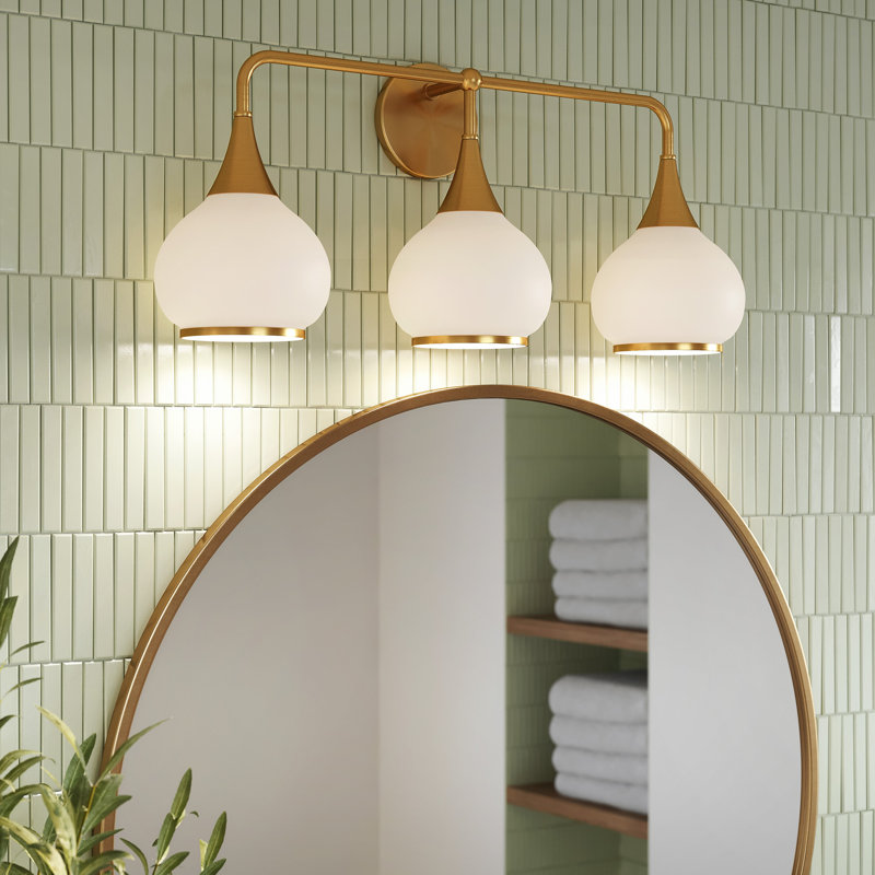 Éclairage pour meuble-lavabo Marsi, Verre opale mat, Doré vieilli, 3