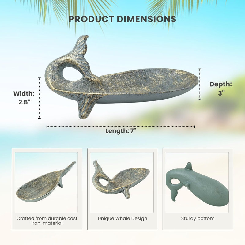 Cast Iron Nautical Jewelry Tray Whale Design