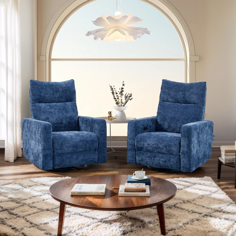 Telesha Upholstered Power Recliner, Blue