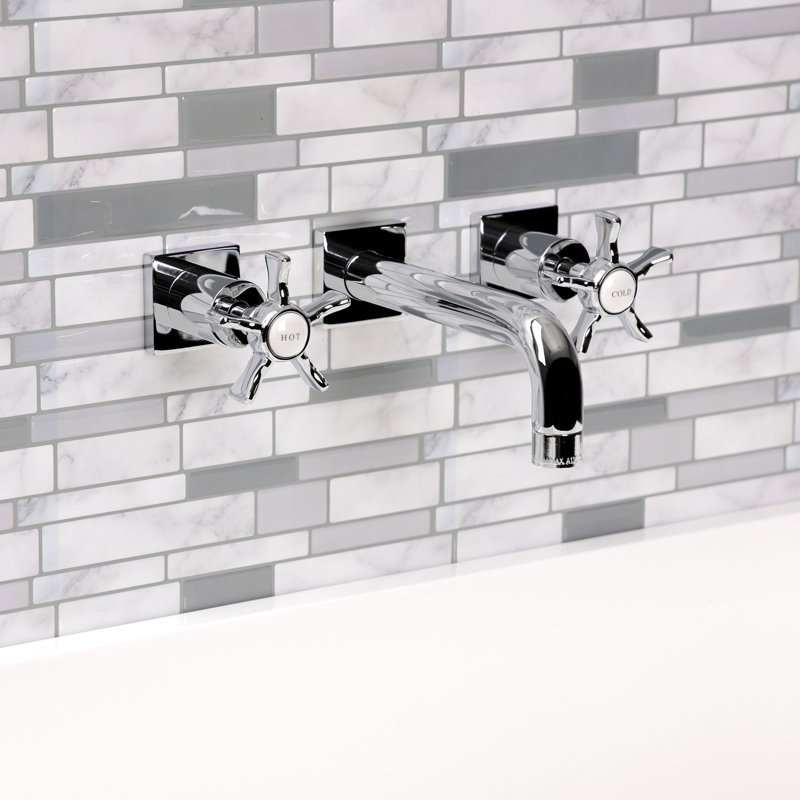 Kingston Brass Hamilton Two-Handle 3-Hole Wall Mount Bathroom Faucet, Polished Chrome