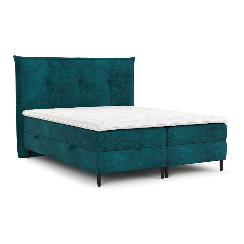 Premium Boxspring Bed GALA With Pocket Mattress And Visco Topper, Turquoise, European Kingsize (160 x 200cm)