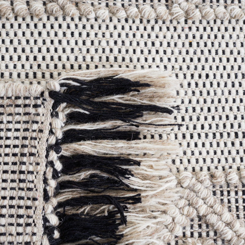 Ailiedh Vermont Flat Weave Wool/Cotton Geometric Rug in Ivory/Beige, Rectangle 4' x 6'